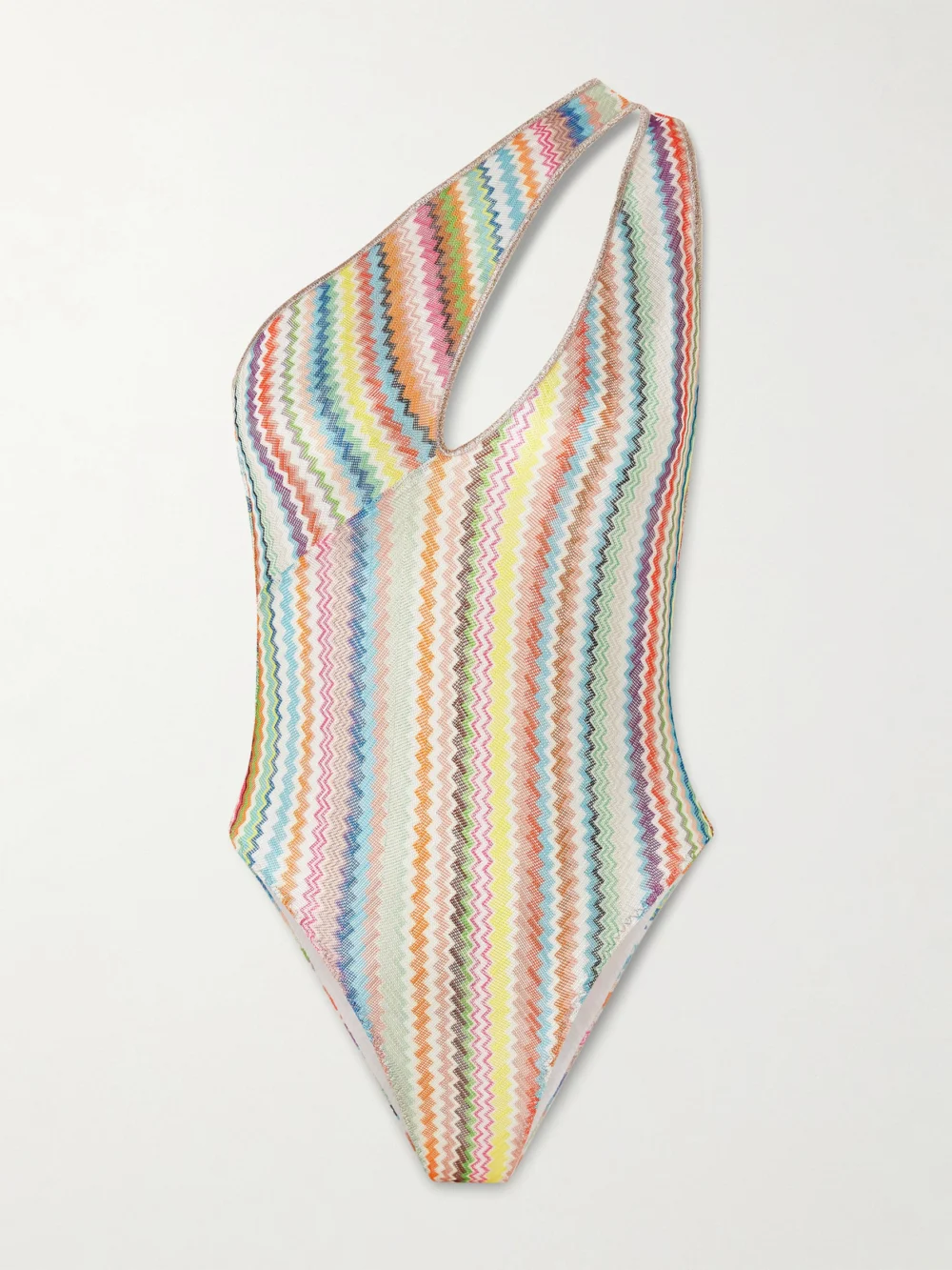 Missoni Mare One-shoulder Cutout Striped Metallic Crochet-knit Swimsuit in multi
