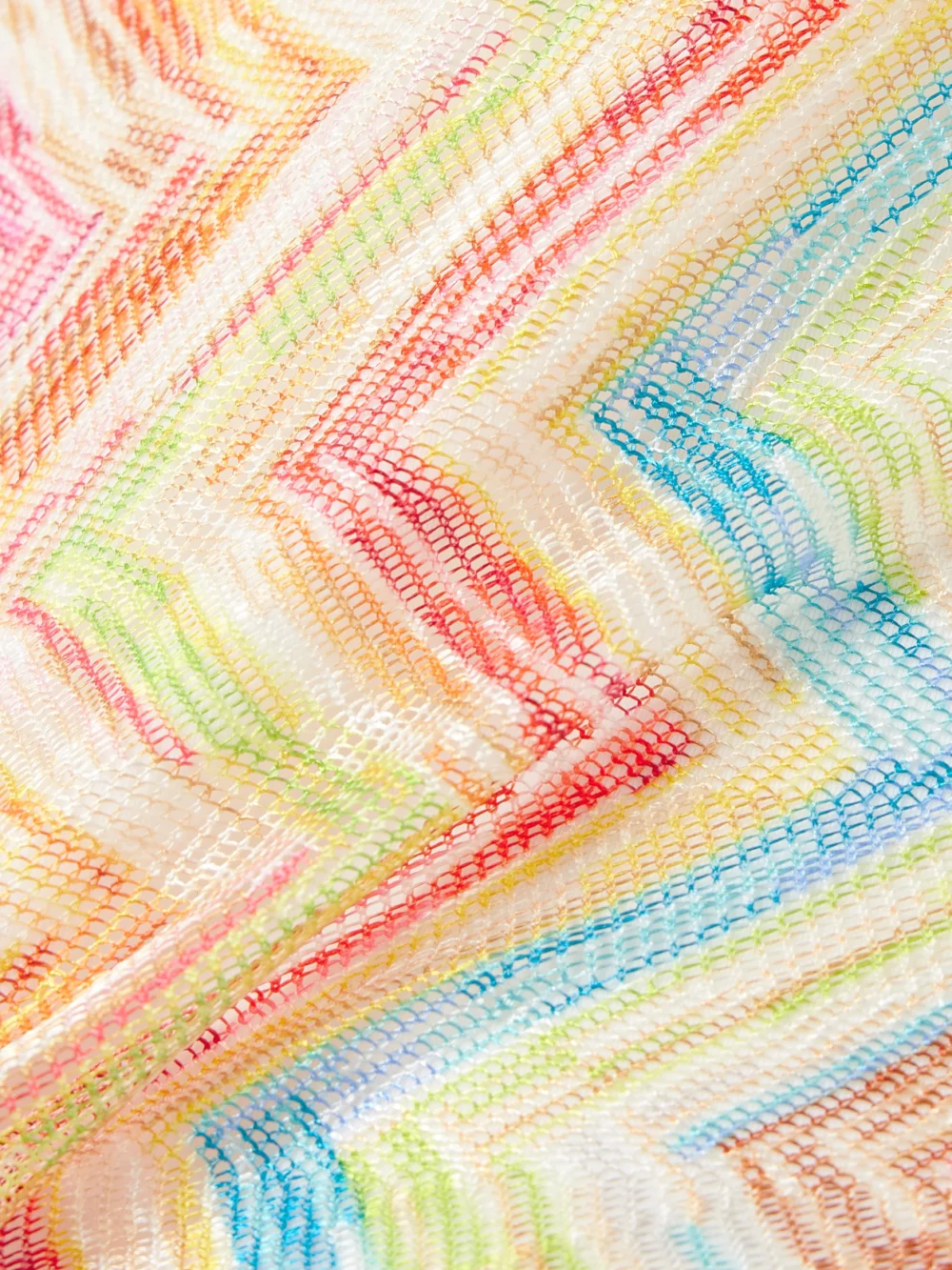 Close-up detail of the Missoni Mare One-shoulder Striped Crochet-knit Swimsuit
