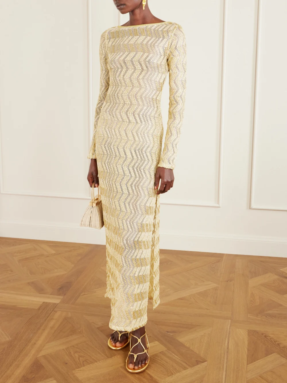 Missoni Mare Open-back Metallic Crochet-knit Maxi Dress, worn by a model