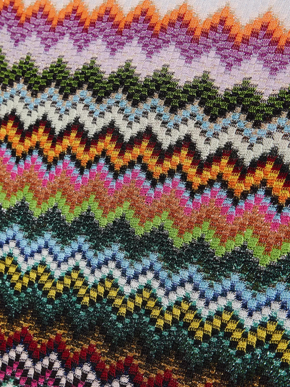 Close-up detail of the Missoni Mare Open-back Striped Metallic Crochet-knit Mini Dress