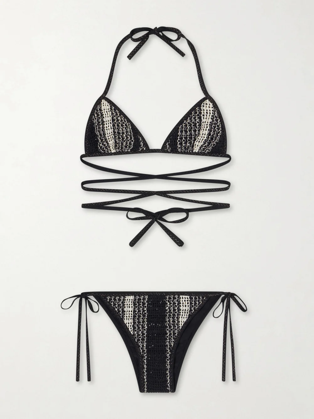 Missoni Mare Sequin-embellished Striped Metallic Crochet-knit Triangle Bikini in black