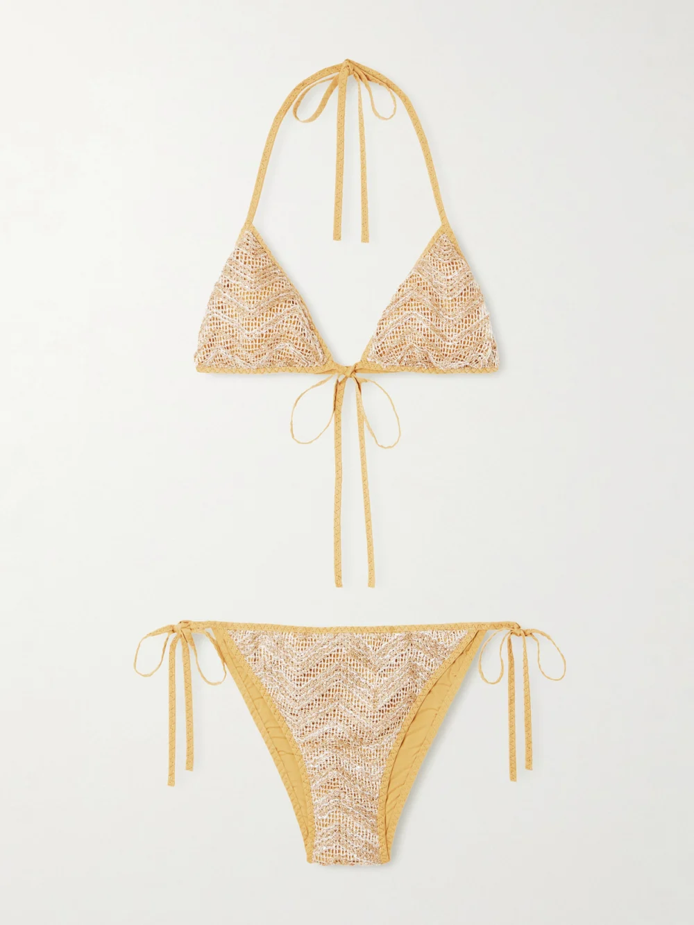 Missoni Mare Sequin-embellished Striped Metallic Crochet-knit Triangle Bikini in gold