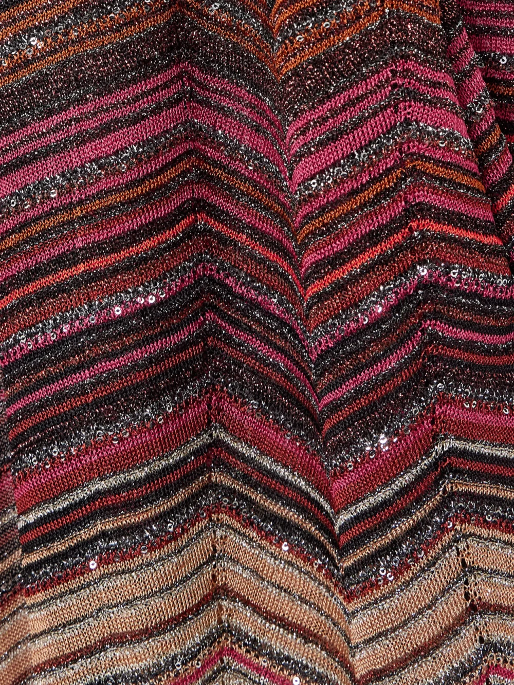 Close-up detail of the Missoni Mare Sequined Striped Metallic Crochet-knit Cardigan