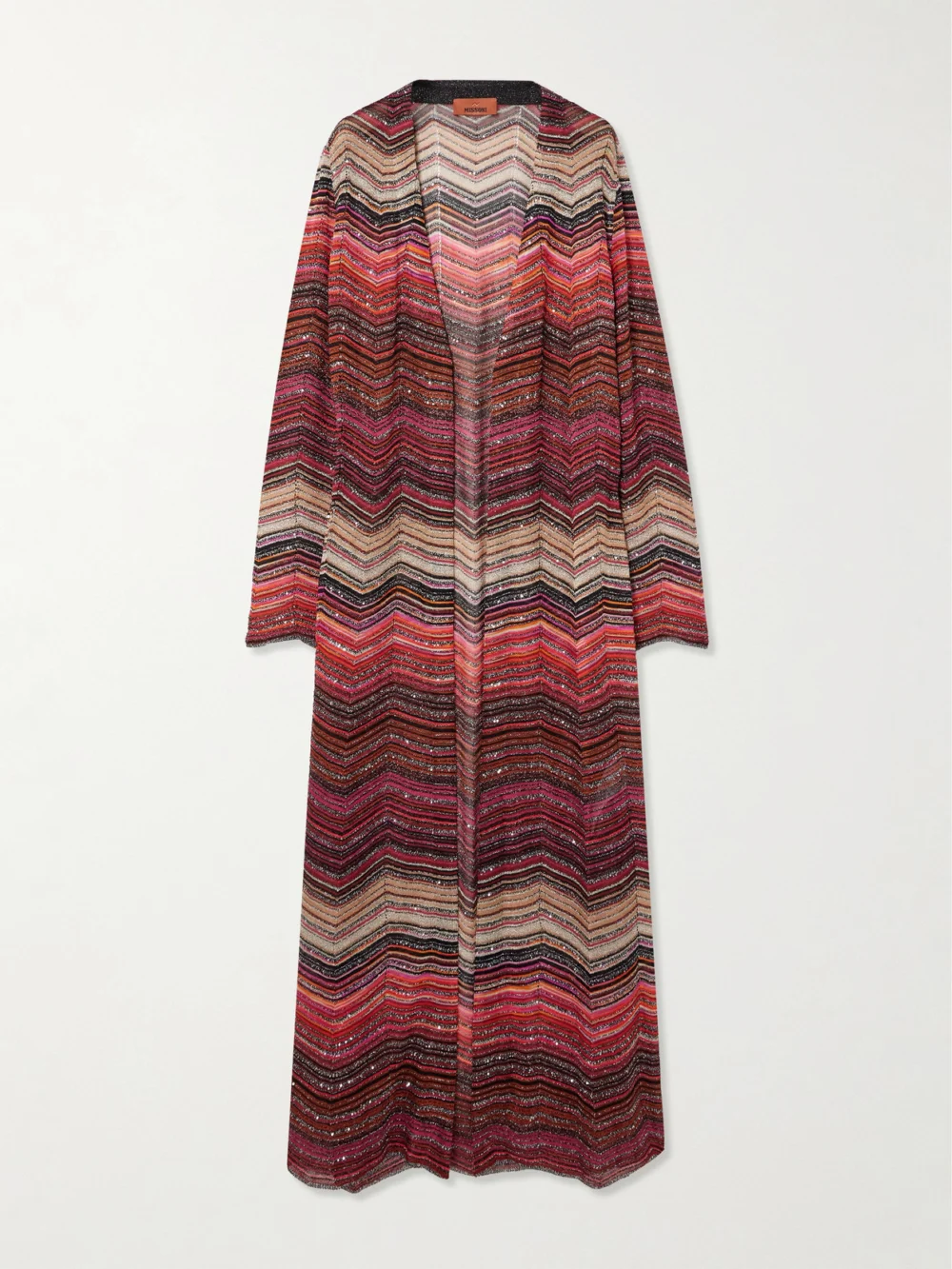 Missoni Mare Sequined Striped Metallic Crochet-knit Cardigan in burgundy
