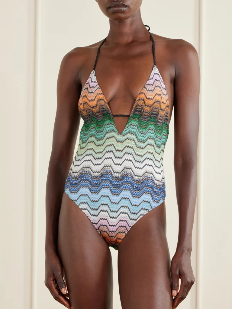 Missoni Mare Striped Crochet-knit Halterneck Swimsuit