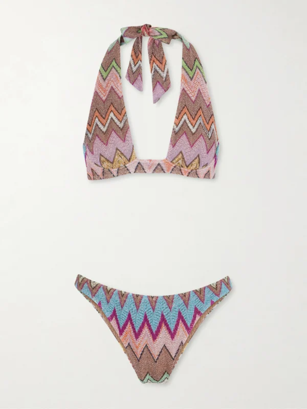 Missoni Mare Striped Metallic Crochet-knit Bikini