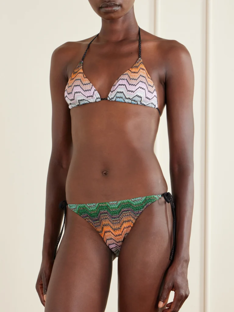 Missoni Mare Striped Metallic Crochet-knit Triangle Bikini