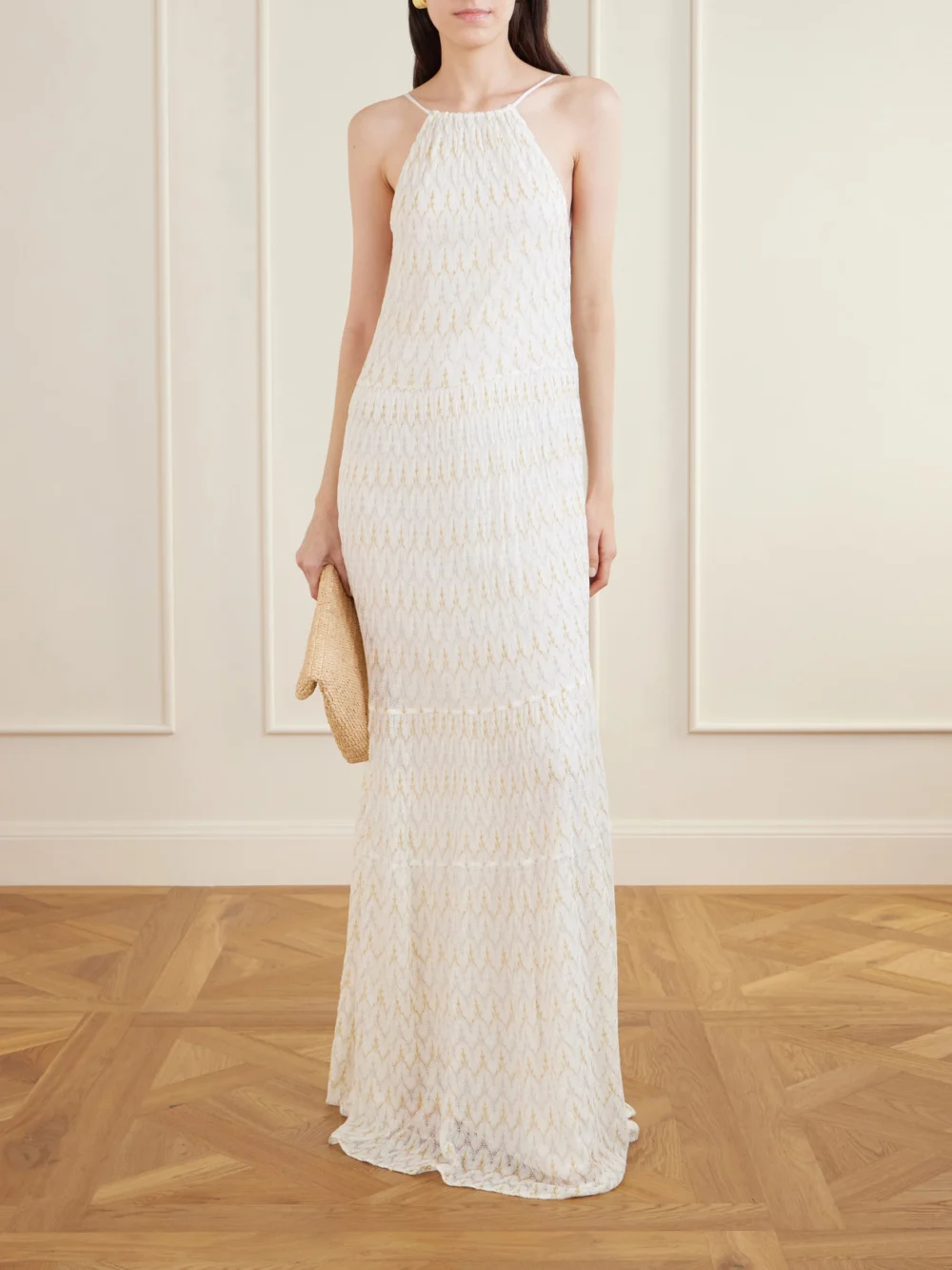 Missoni Metallic Crochet-knit Halterneck Maxi Dress, worn by a model