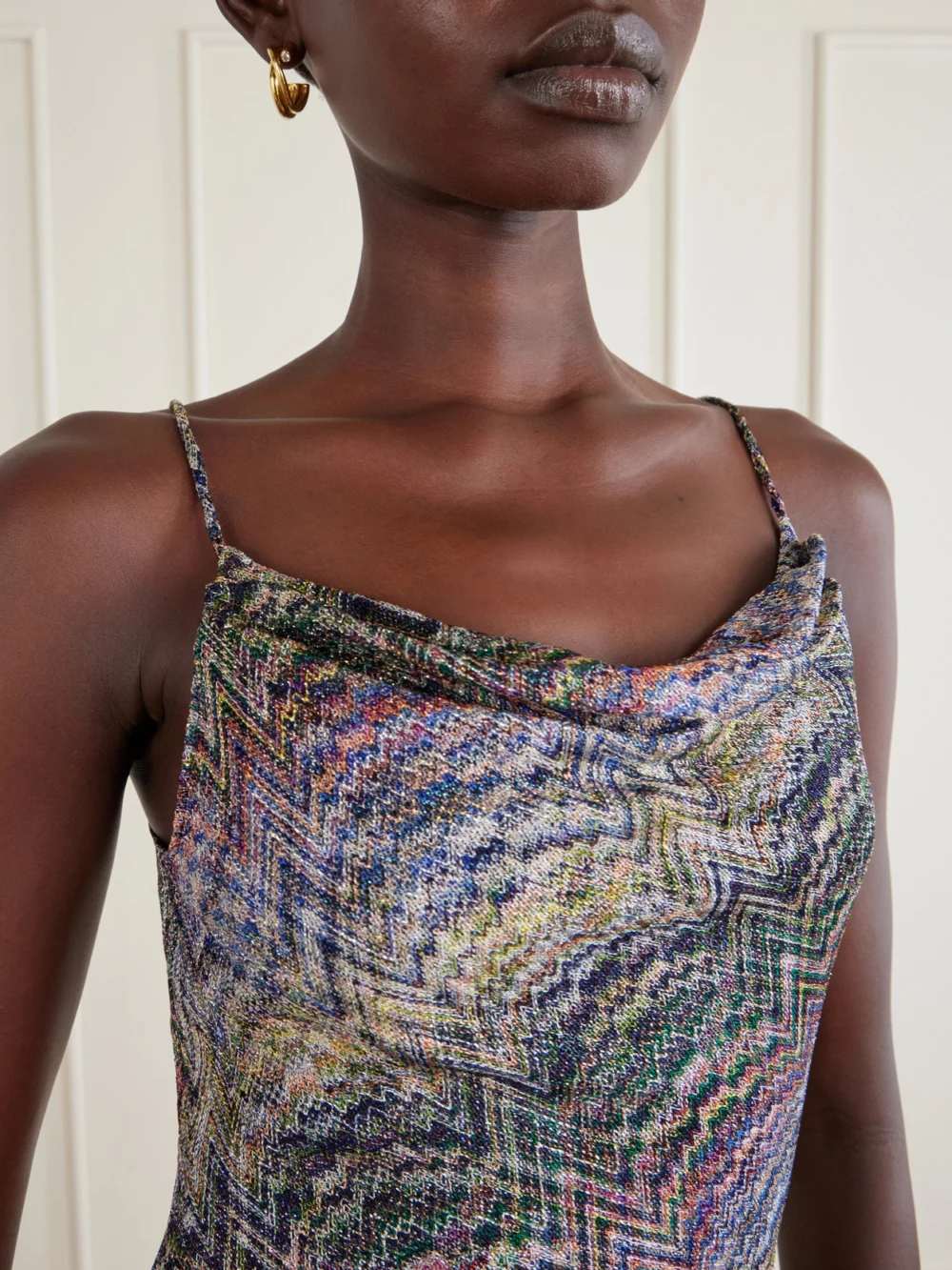 Close-up detail of the Missoni Metallic Crochet-knit Mini Dress