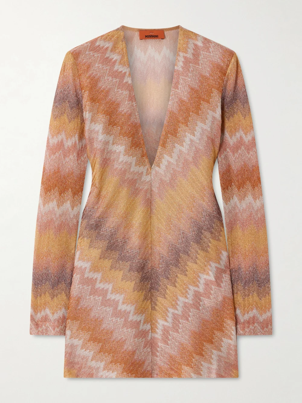 Missoni Metallic Striped Crochet-knit Mini Dress in gold