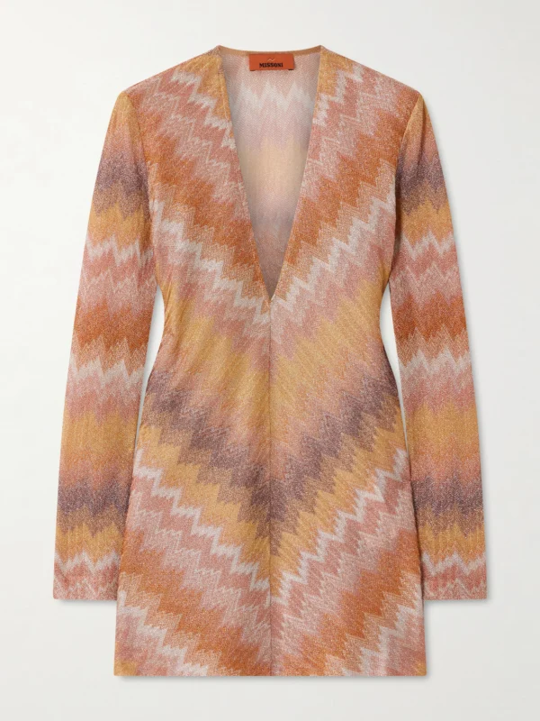 Missoni Metallic Striped Crochet-knit Mini Dress