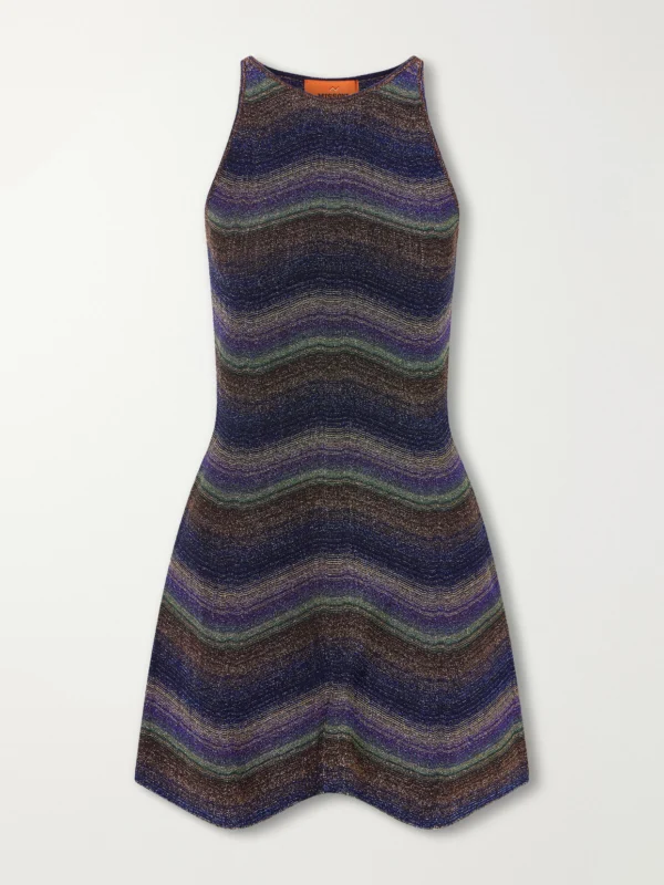 Missoni Metallic Striped Crochet-knit Mini Dress