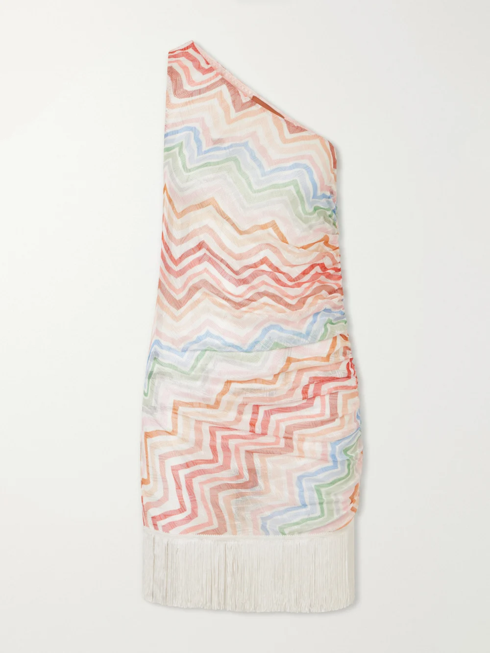 Missoni One-shoulder Fringed Striped Crochet-knit Mini Dress in multi