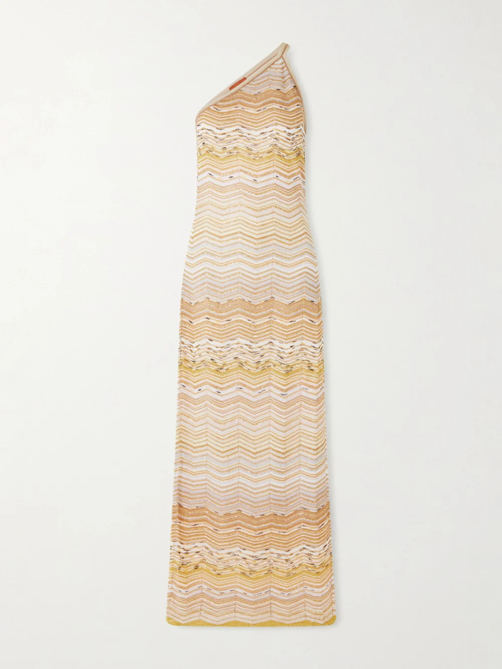 Missoni One-shoulder Sequin-embellished Striped Metallic Crochet-knit Maxi Dress in gold
