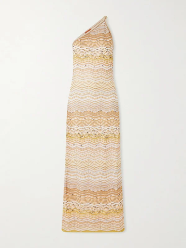Missoni One-shoulder Sequin-embellished Striped Metallic Crochet-knit Maxi Dress
