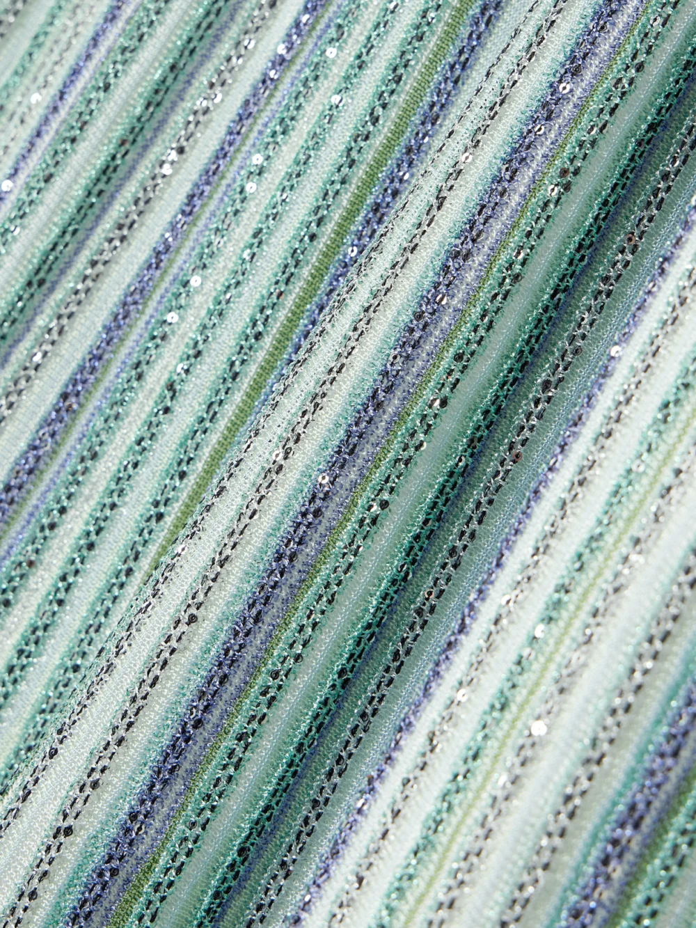 Close-up detail of the Missoni One-shoulder Sequin-trimmed Striped Crochet-knit Maxi Dress