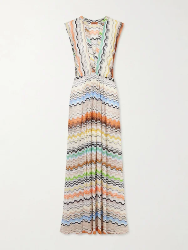 Missoni Pleated Striped Crochet-knit Maxi Dress