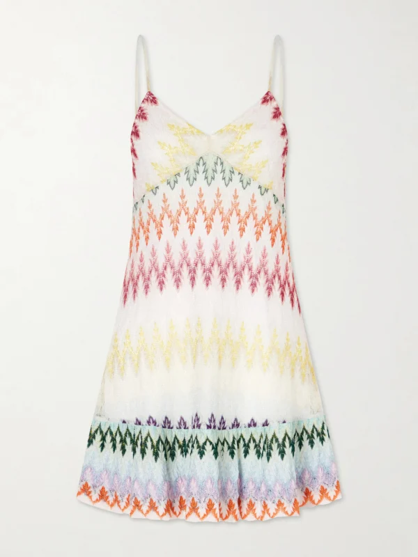 Missoni Scalloped Striped Metallic Crochet-knit Mini Dress