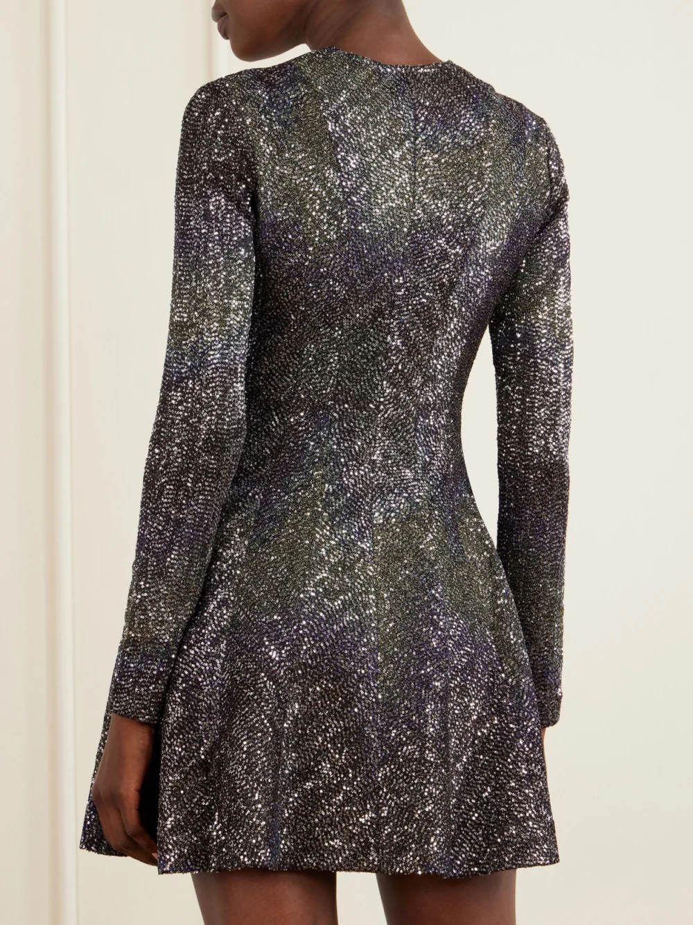 Back view of the Missoni Sequin-embellished Metallic Crochet-knit Mini Dress