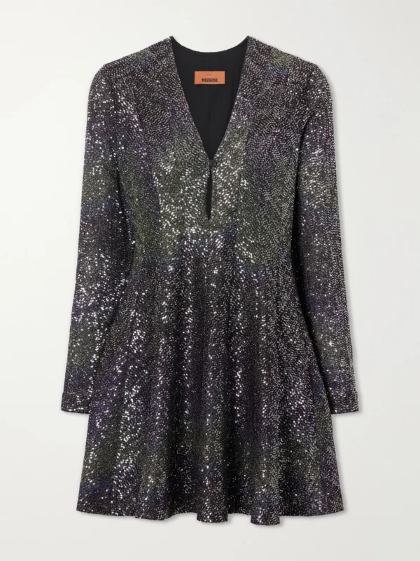 Missoni Sequin-embellished Metallic Crochet-knit Mini Dress