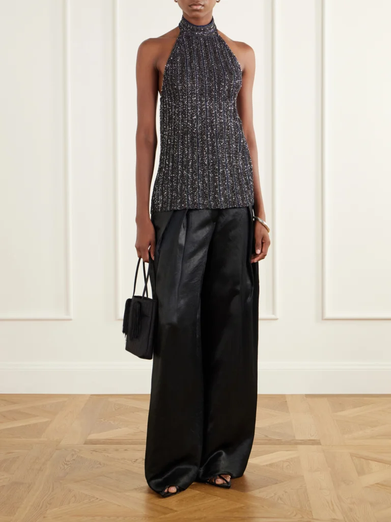 Missoni Sequin-embellished Striped Metallic Crochet-knit Halterneck Top