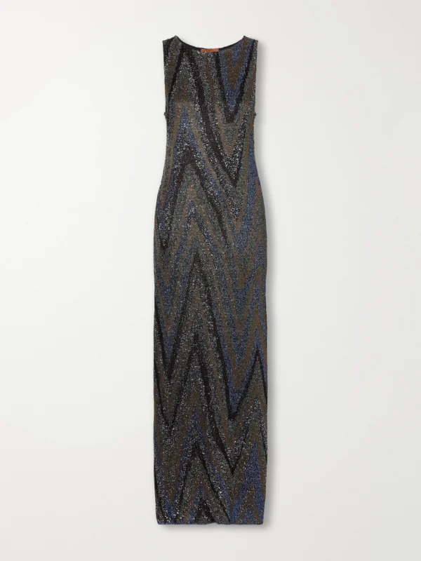 Missoni Sequin-embellished Striped Metallic Crochet-knit Maxi Dress