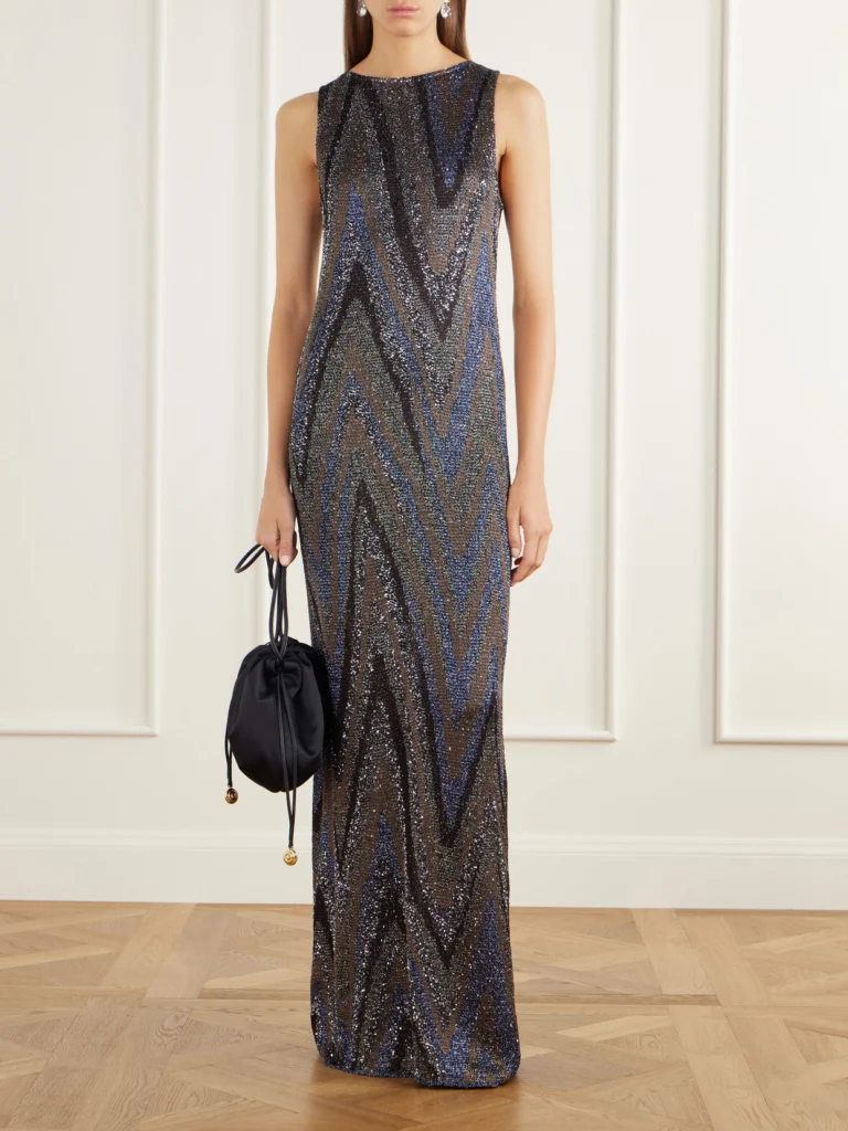 Missoni Sequin-embellished Striped Metallic Crochet-knit Maxi Dress