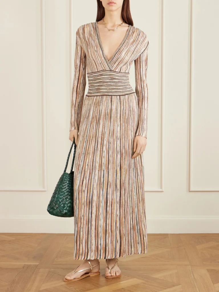 Missoni Sequin-embellished Striped Metallic Crochet-knit Midi Dress