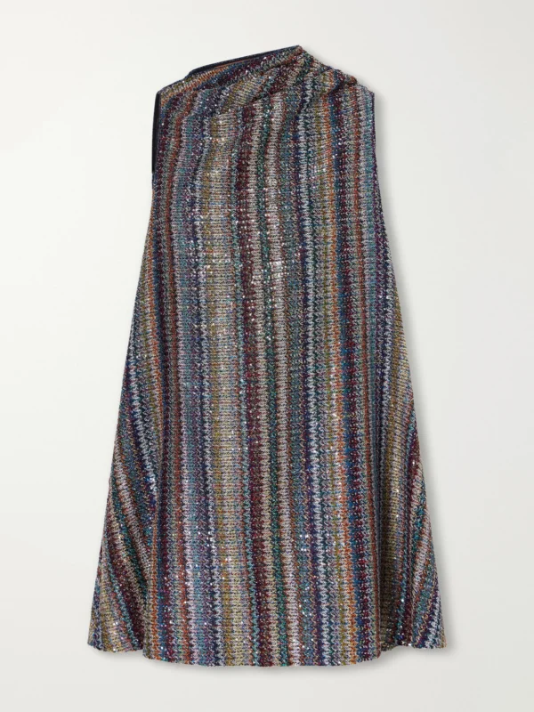 Missoni Sequin-embellished Striped Metallic Crochet-knit Mini Dress