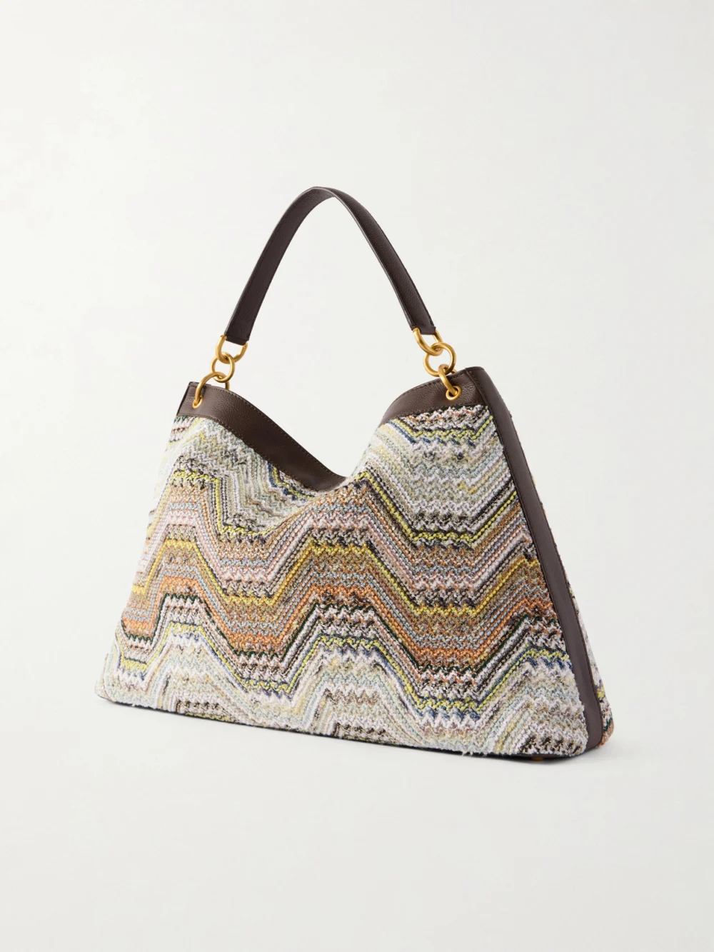 Back view of the Missoni Sequined-embellished Striped Leather-trimmed Woven Shoulder Bag
