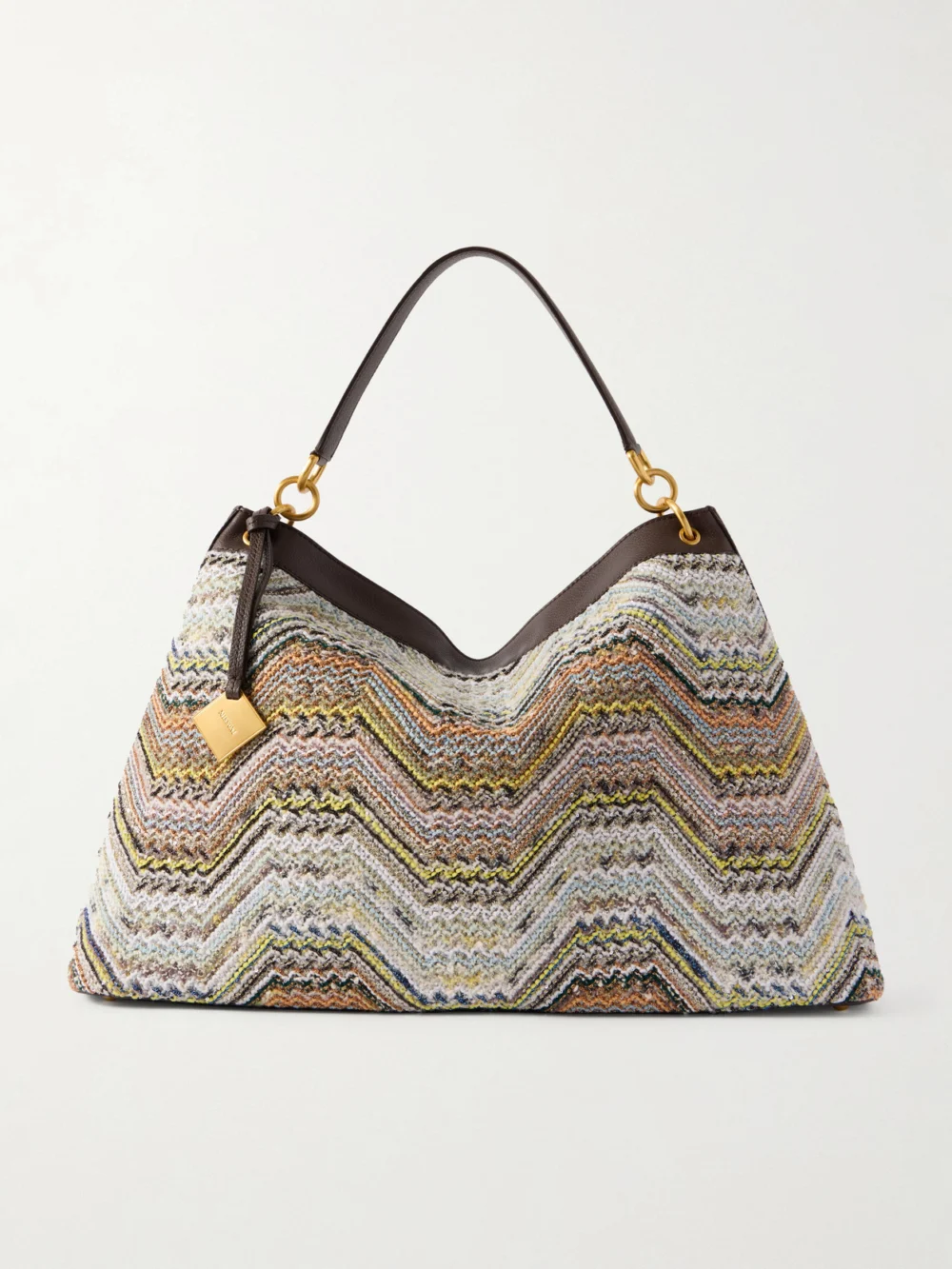 Missoni Sequined-embellished Striped Leather-trimmed Woven Shoulder Bag in beige