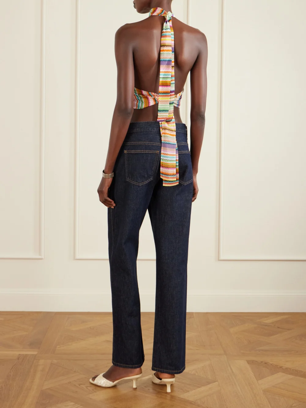 Back view of the Missoni Striped Cotton and Silk-blend Crepe De Chine Halterneck Top