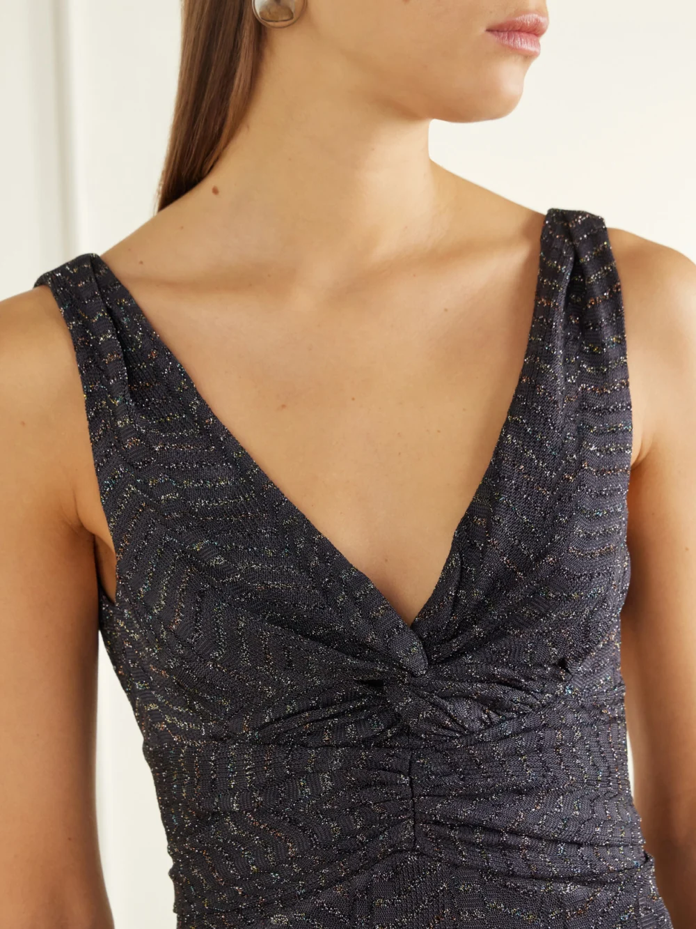 Close-up detail of the Missoni Striped Crochet Crochet-knit Maxi Dress