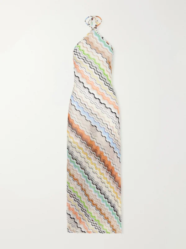 Missoni Striped Crochet-knit Halterneck Maxi Dress