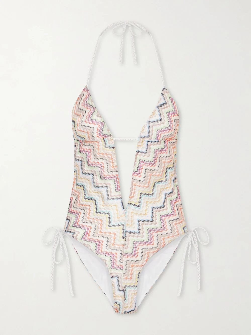 Missoni Striped Crochet-knit Halterneck Swimsuit in multi