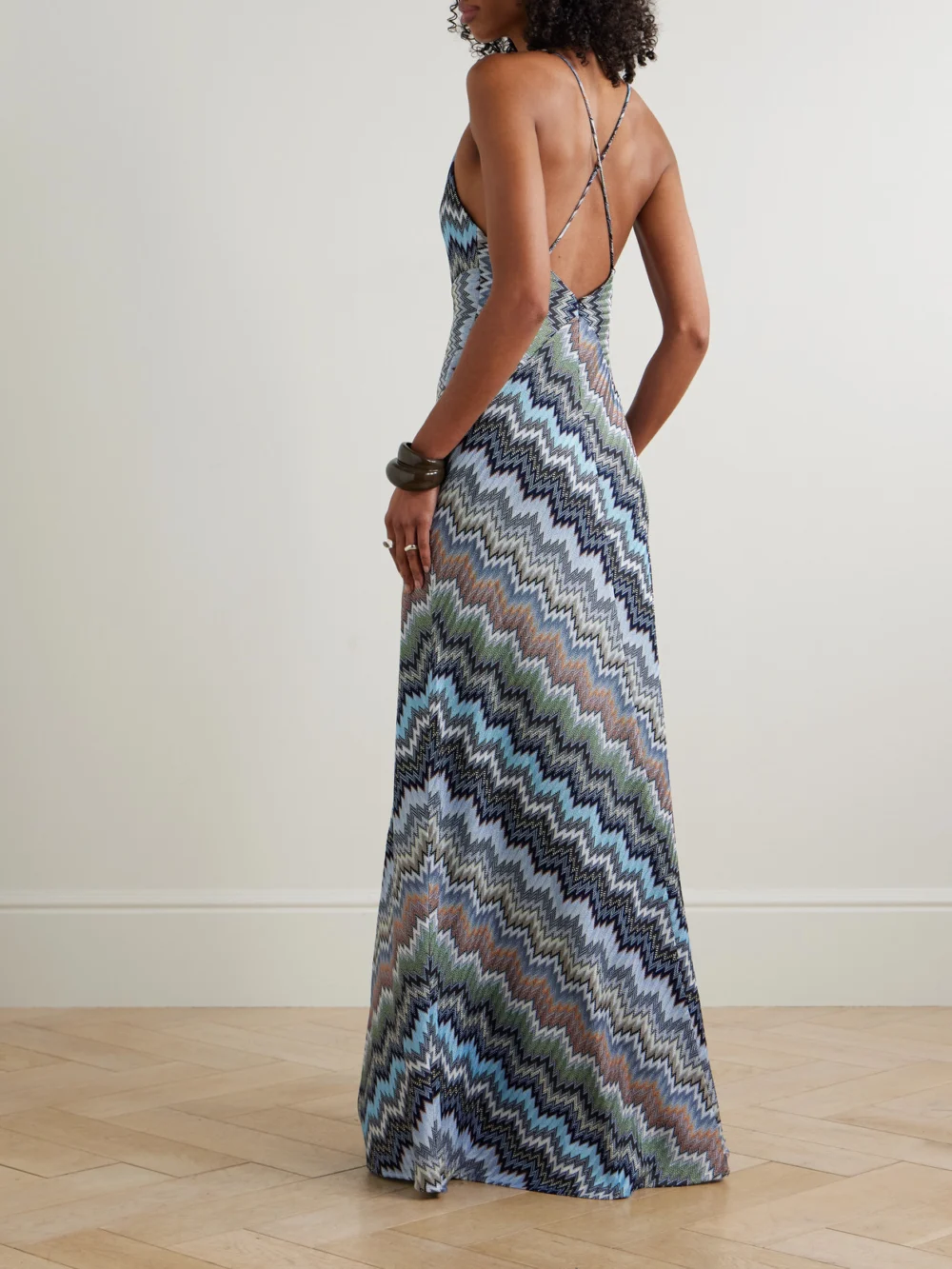 Back view of the Missoni Striped Crochet-knit Maxi Dress