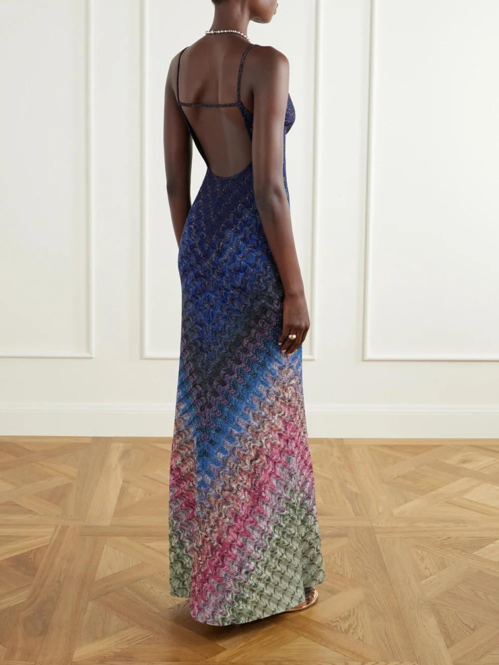 Back view of the Missoni Striped Crochet-knit Maxi Dress