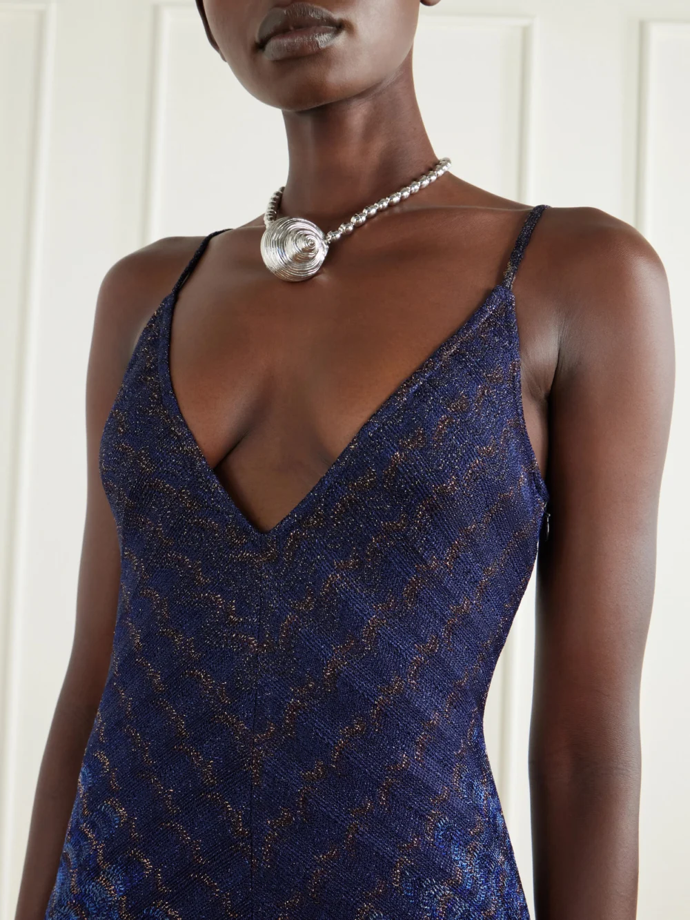 Close-up detail of the Missoni Striped Crochet-knit Maxi Dress
