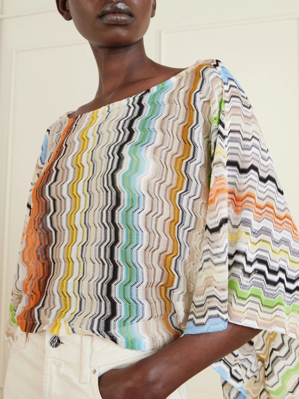 Close-up detail of the Missoni Striped Crochet-knit Top