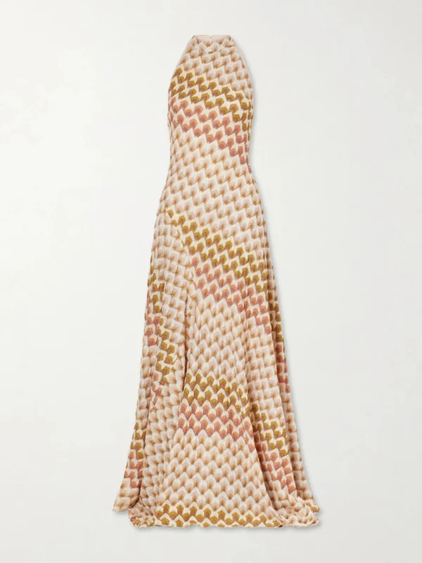Missoni Striped Metallic Crochet-knit Halterneck Maxi Dress