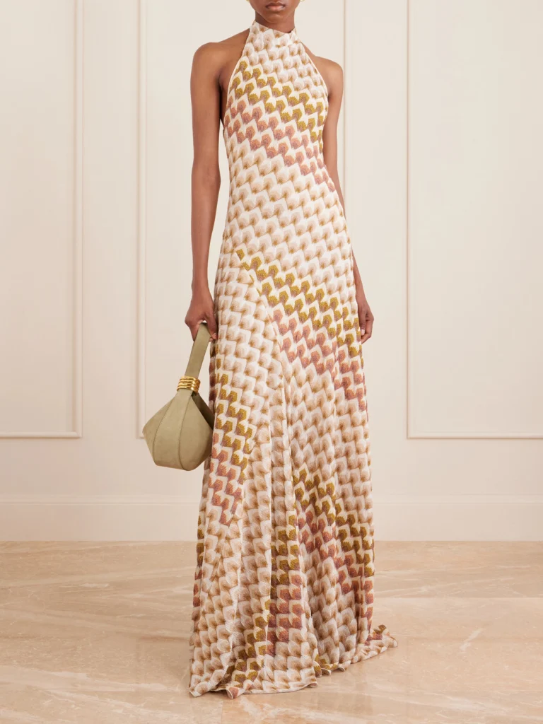 Missoni Striped Metallic Crochet-knit Halterneck Maxi Dress