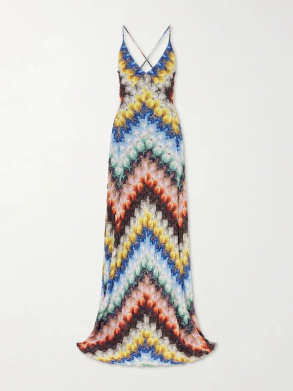 Missoni Striped Metallic Crochet-knit Maxi Dress