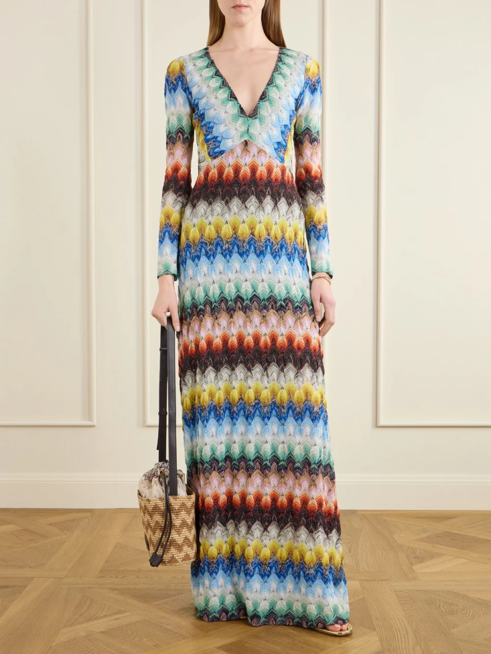 Missoni Striped Metallic Crochet-knit Maxi Dress, worn by a model