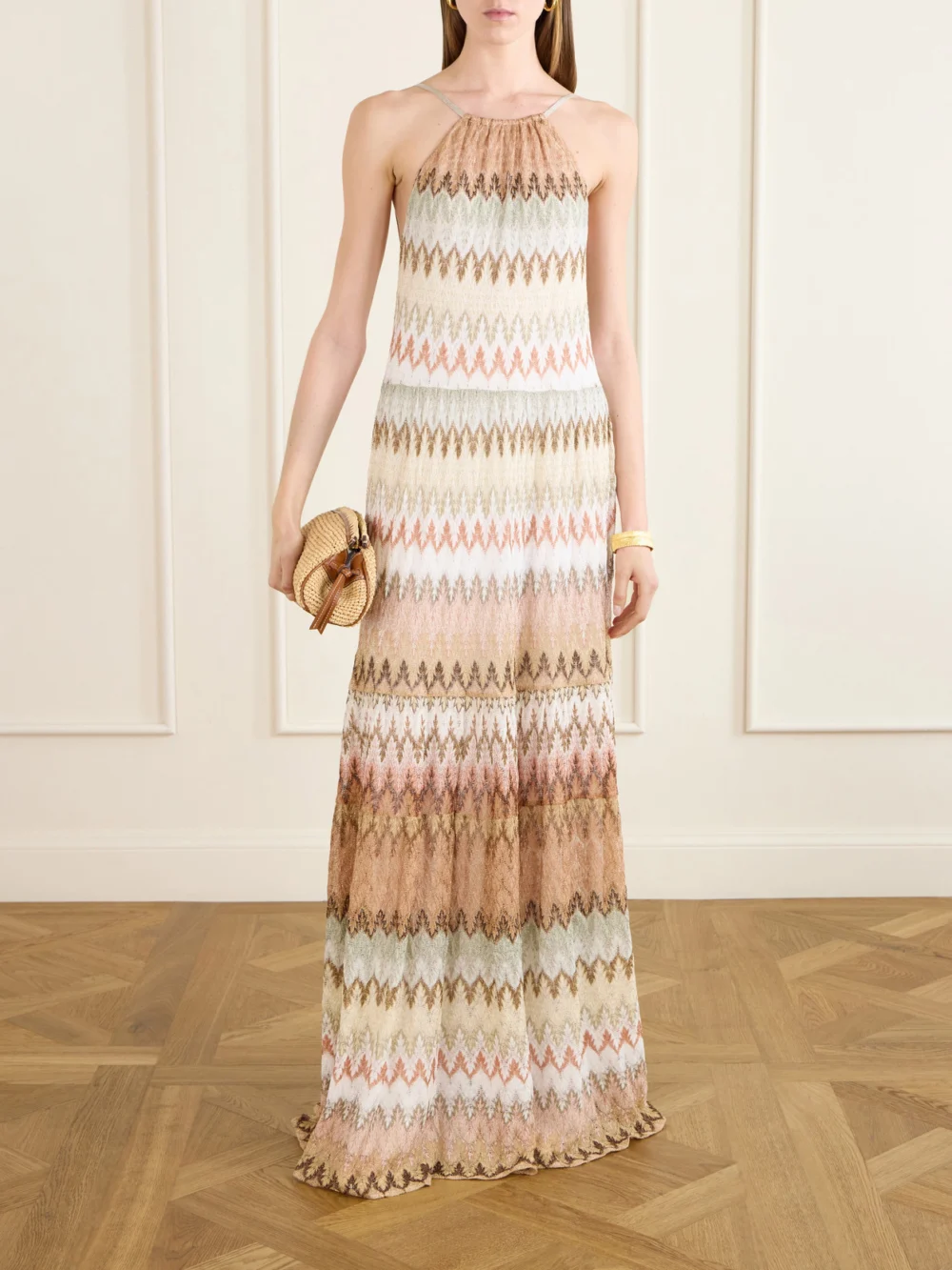 Missoni Striped Metallic Crochet-knit Maxi Dress, worn by a model