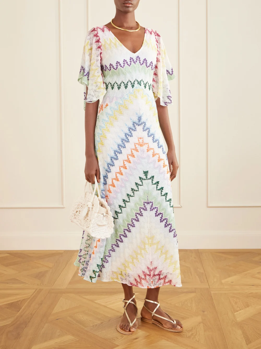 Missoni Striped Metallic Crochet-knit Maxi Dress, worn by a model