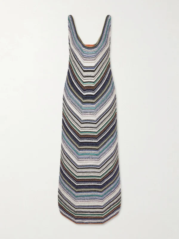 Missoni Striped Metallic Crochet-knit Midi Dress