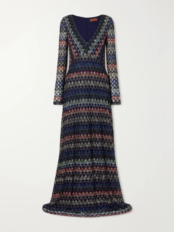 Missoni Striped Metallic Crochet-knit Midi Dress