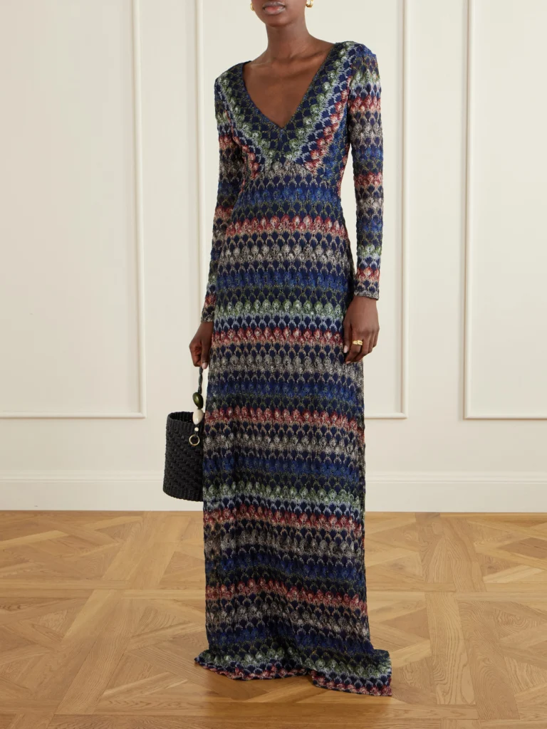 Missoni Striped Metallic Crochet-knit Midi Dress
