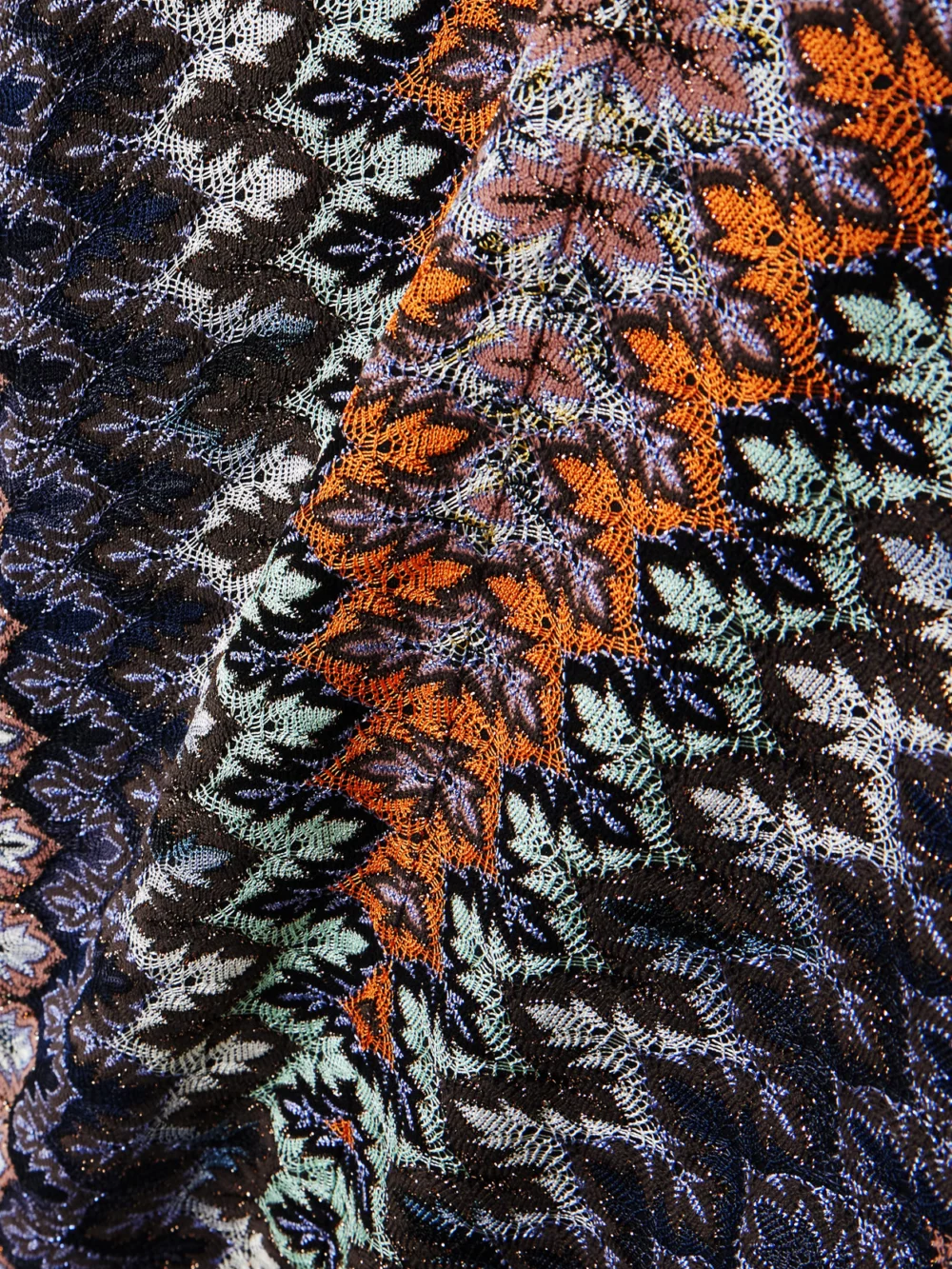 Close-up detail of the Missoni Striped Metallic Crochet-knit Mini Dress