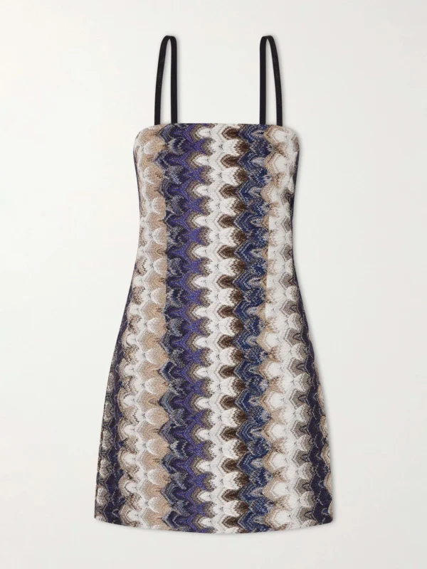 Missoni Striped Metallic Crochet-knit Mini Dress